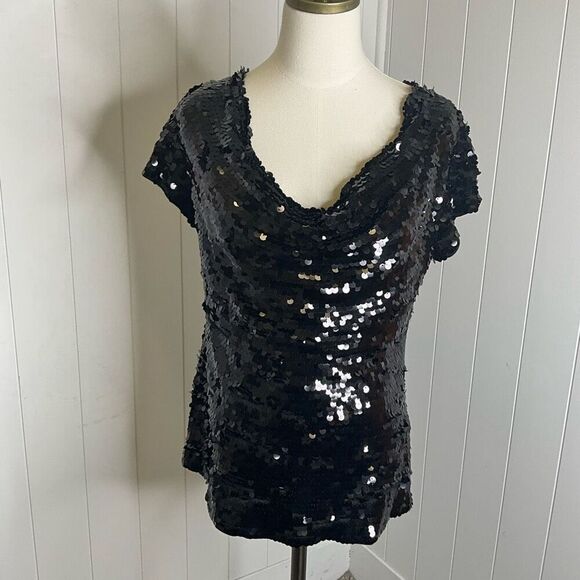 INC International Concepts Tops - INC International Concepts Women's L Black Sequin Party Short Sleeve Blouse Top